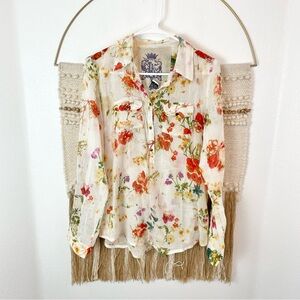 JAK Lightweight Floral Print Cottagecore Women's Henley Top L